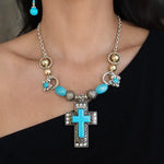 CROSS W GOLD EARRING & NECKLACE SET