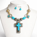 CROSS W GOLD EARRING & NECKLACE SET