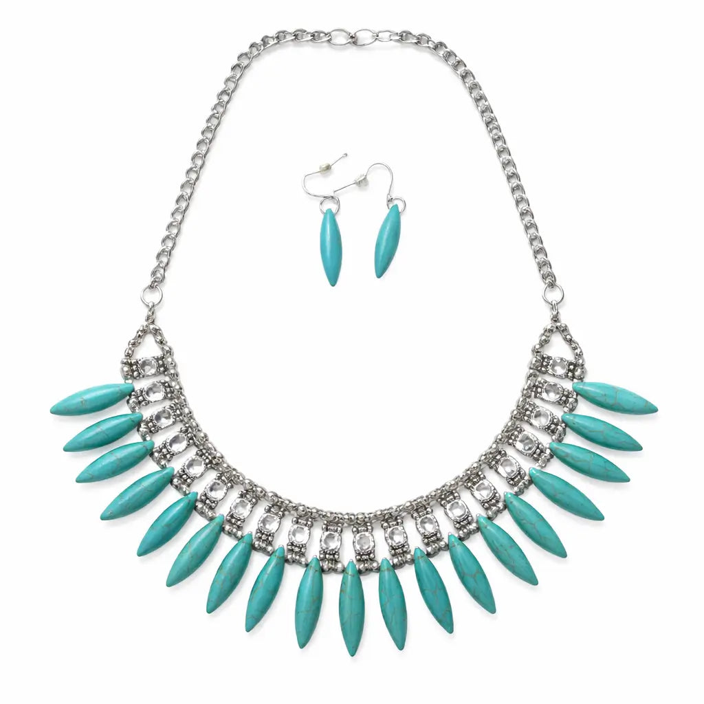 TURQ BEADED With DIAMOND NECKLACE SET