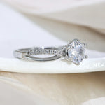 Classic 4-Prong Solitaire Ring with Micro-Pavé Accent Stones & Crisscross Band - 925 Silver Plated White Gold Engagement Promise