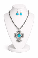 CONCHO DIAMOND CROSS NECKLACE SET