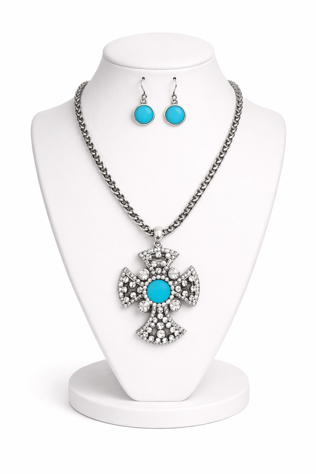 CONCHO DIAMOND CROSS NECKLACE SET