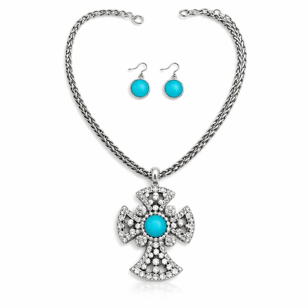 CONCHO DIAMOND CROSS NECKLACE SET