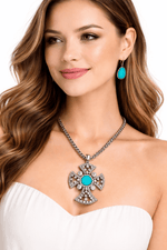 CONCHO DIAMOND CROSS NECKLACE SET