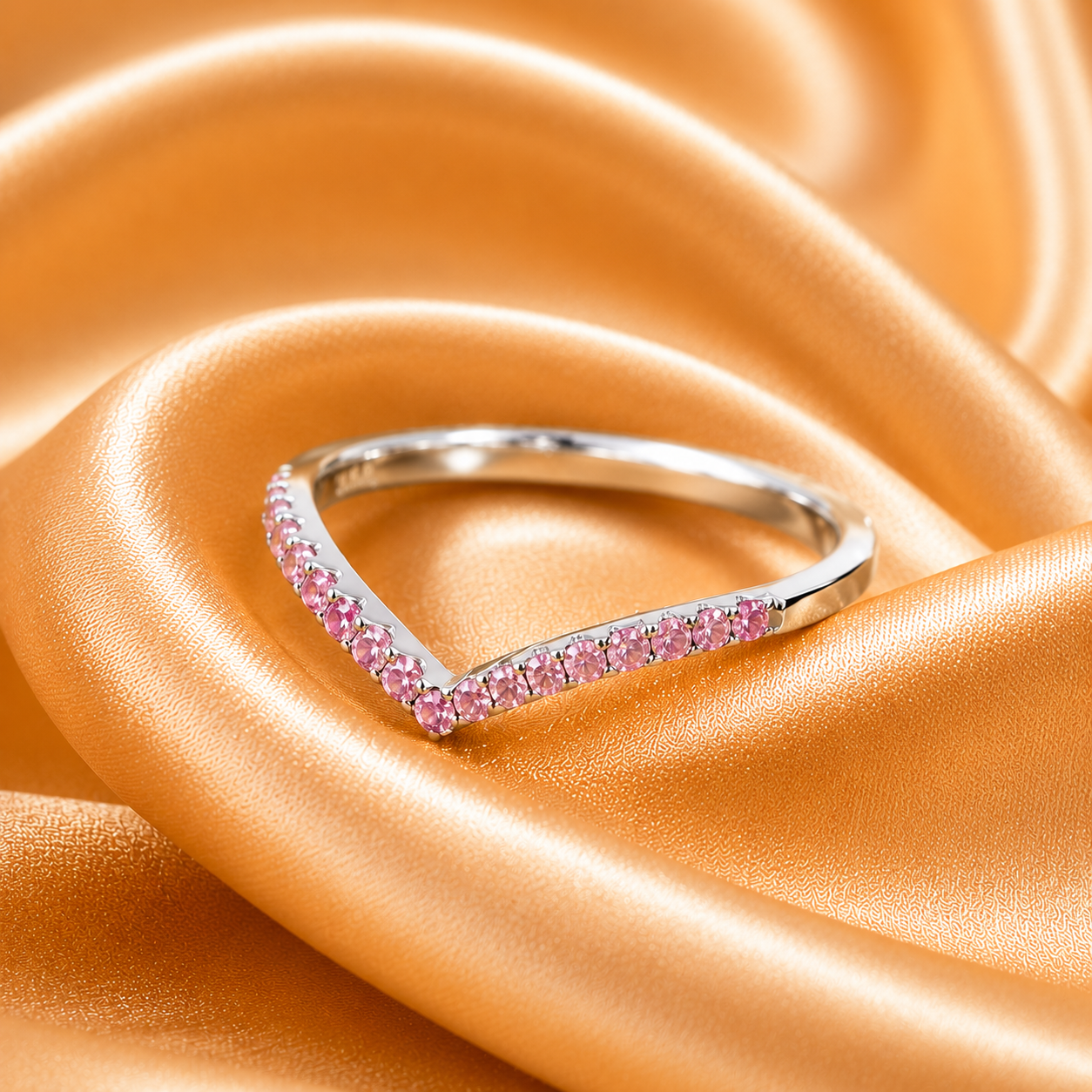 925 Sterling Silver White Gold Plated V Shape Zircon Ring – Stackable Chevron Promise Ring for Women