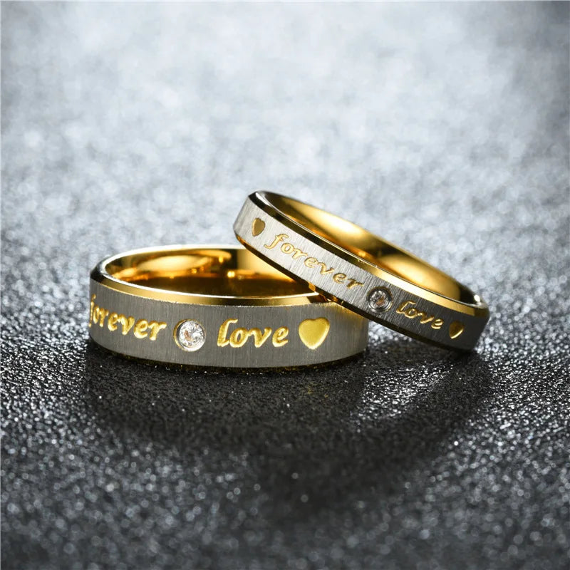 New Forever Love Couple Ring for Women Men Heart Stainless Steel Wedding Ring Fashion Engaged Party Jewelry