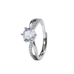 Classic 4-Prong Solitaire Ring with Micro-Pavé Accent Stones & Crisscross Band - 925 Silver Plated White Gold Engagement Promise